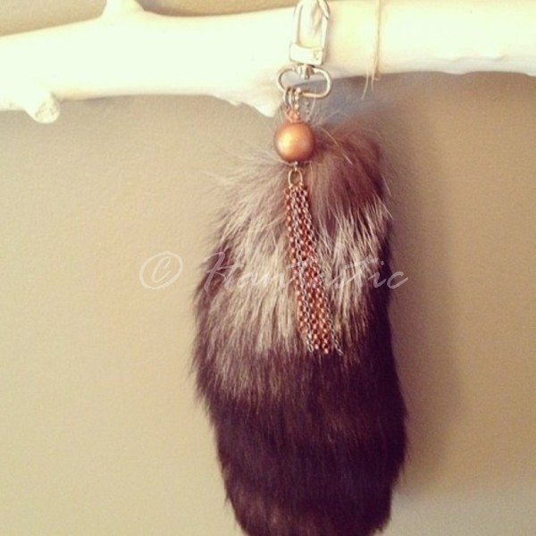 black fox fur charm with copper, brass & silver chains $99